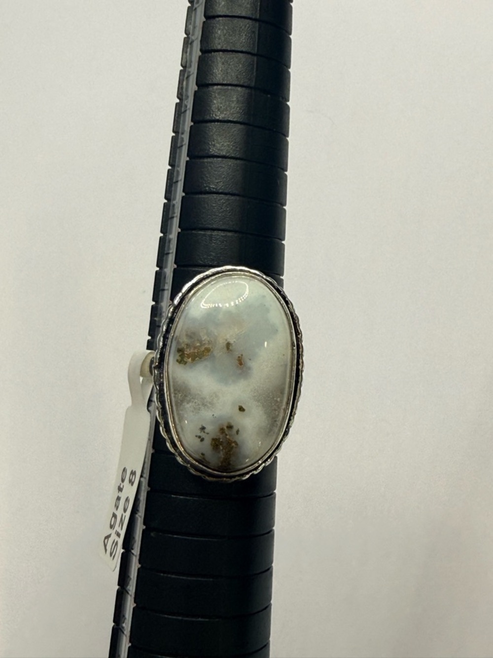 Sterling Silver White and Cream Dendritic Agate Ring size 8